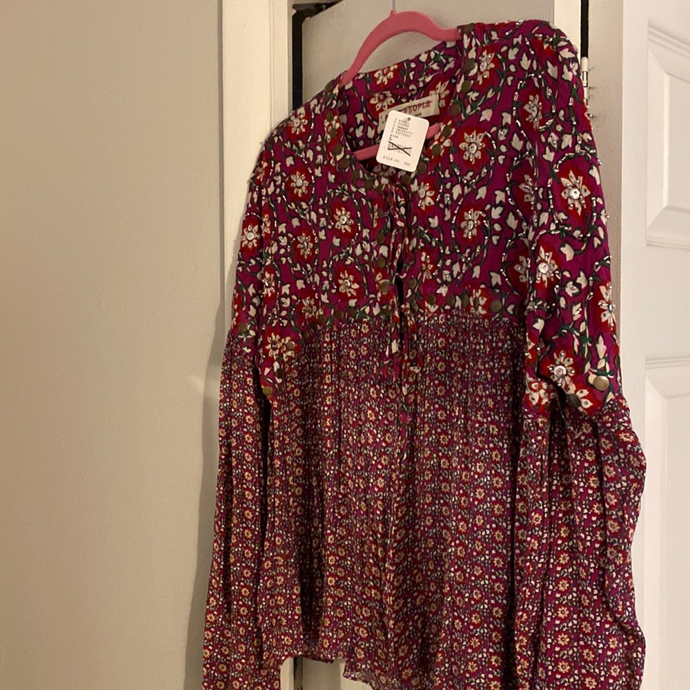 NEW Free people bell sleeve tie front top